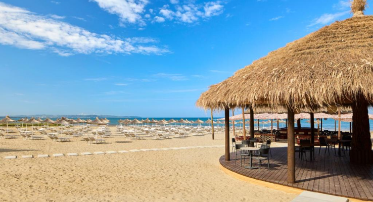 Beach in Albania with beach bar